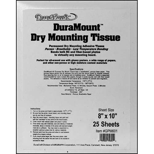 Duracraft Dry Mount Tissue - 8 x 10" - 25 Sheets